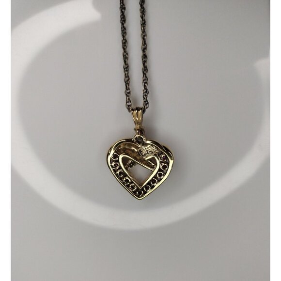 Danbury Mint Vermeil Necklace Genuine Ruby 14k Gold / Sterling Silver Open Heart - Picture 5 of 16